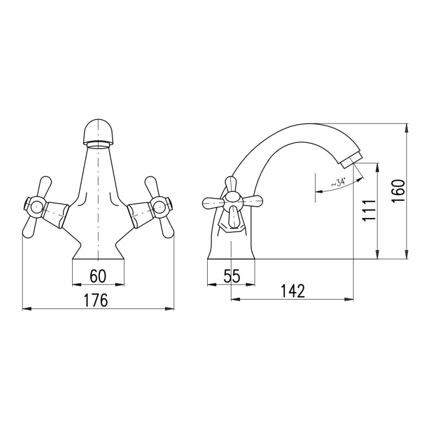 RAV Slezák MK128.0SM - Baterie pentru lavoar MORAVA RETRO, 16 cm, alamă antichizată