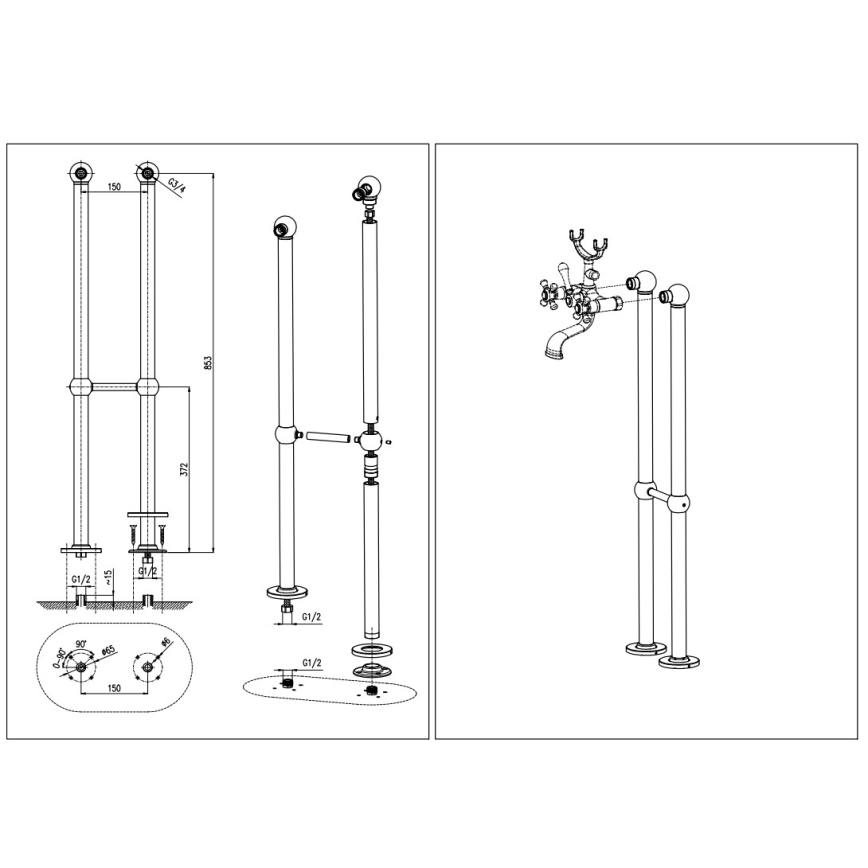 RAV Slezák MK150.5/2CMATSM - Set pentru cadă cu baterie MORAVA RETRO, negru/alamă