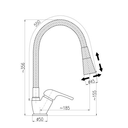 RAV Slezák SA006.0/13S - Baterie pentru chiuvetă SAZAVA cu pipa flexibilă, 35,6 cm, gri/crom lucios