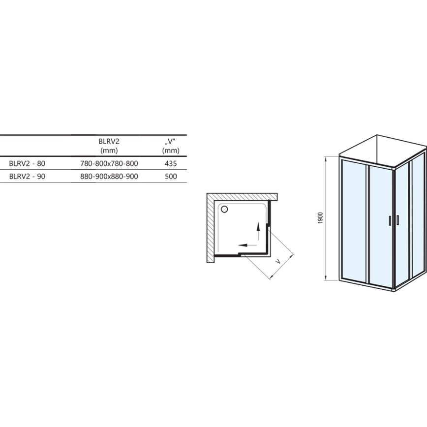Ravak 1LV40100ZG - Cabină de duș unghiulară BLIX, din 4 piese, 80x80 cm, albă