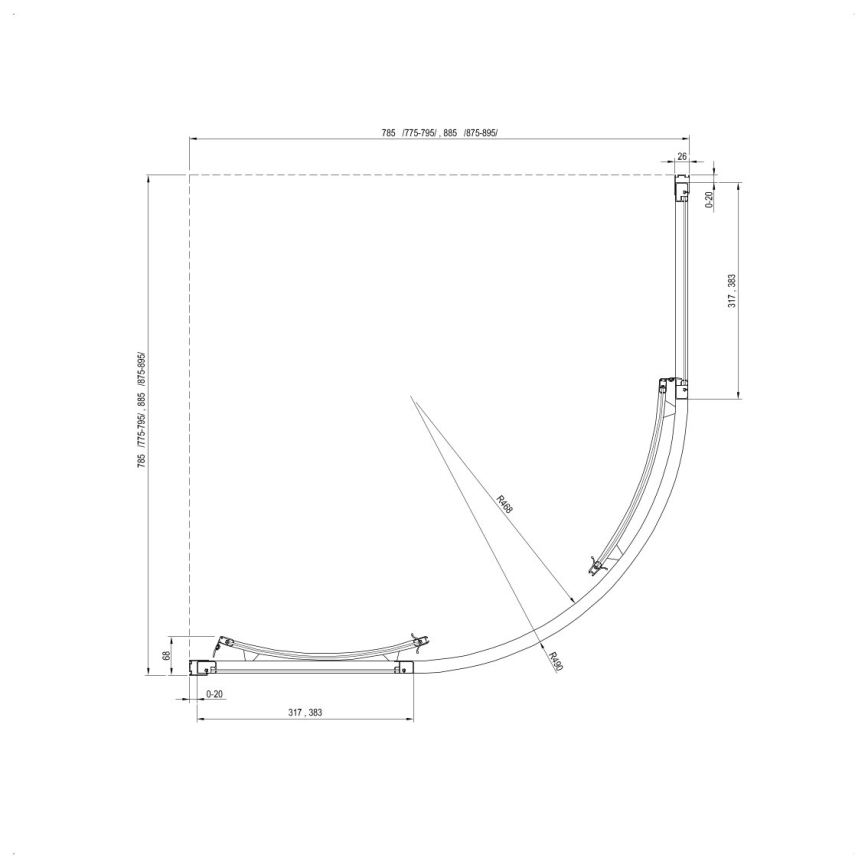 Ravak 3114O10211 - Cabină de duș SUPERNOVA, cu 4 elemente, în formă de sfert de cerc, 80x80 cm, albă