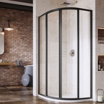 Ravak 3114O302Z1 - Cabină de duș de colț semirotundă, cu 4 piese SUPERNOVA, 80 x 80 cm, negru