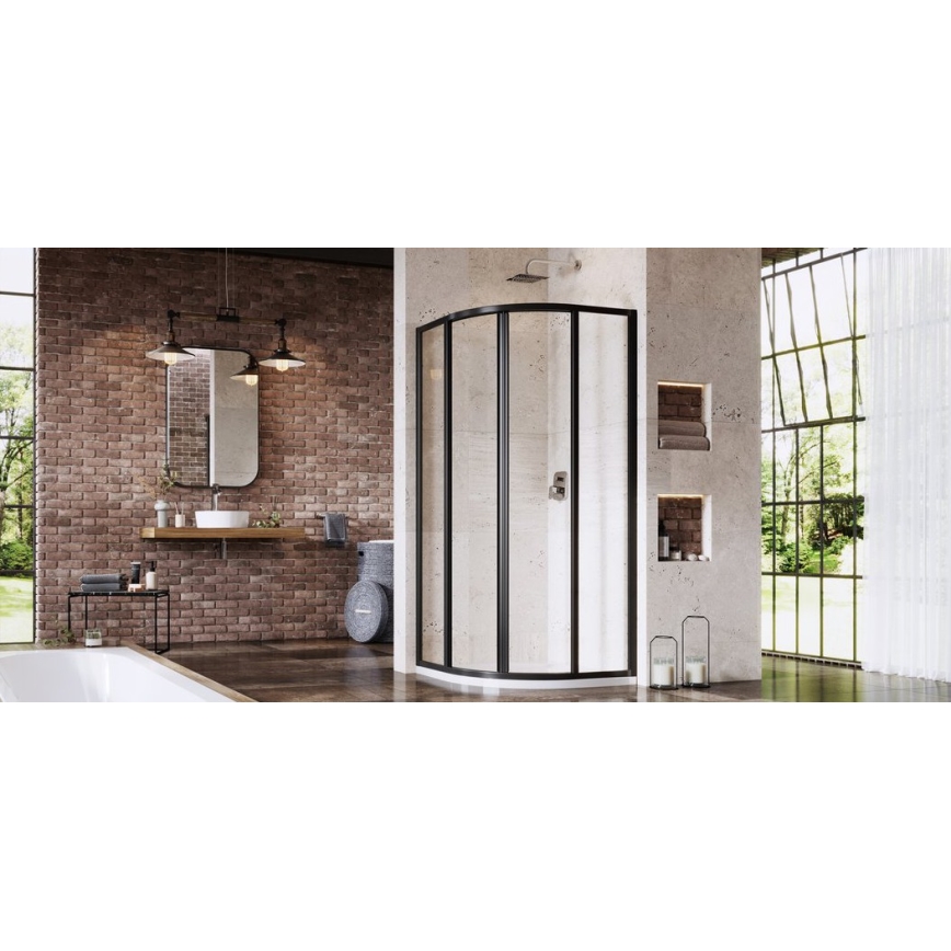 Ravak 3114O302Z1 - Cabină de duș în formă de sfert de cerc, cu 4 elemente SUPERNOVA 80x80 cm, neagră