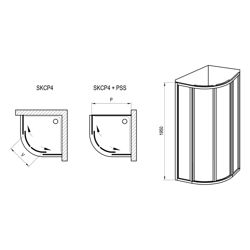Ravak 3114O302Z1 - Cabină de duș în formă de sfert de cerc, cu 4 elemente SUPERNOVA 80x80 cm, neagră