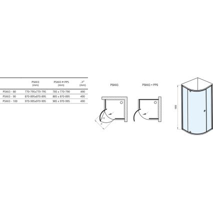 Ravak 37677U00Z1 - Cabină de duș cvadrant, 3 elemente, PIVOT, 90x90 cm, satinată