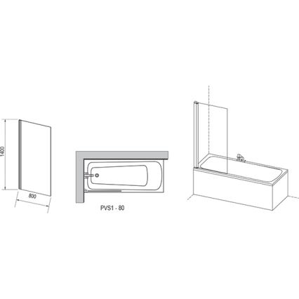 Ravak 79840C00Z1 - Paravan pentru cadă 80x140 cm crom lucios