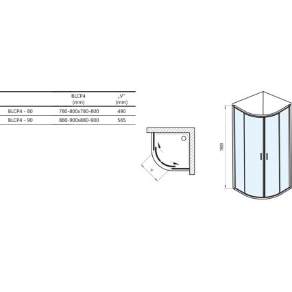 Ravak BLIX 90x90 cm — cabină de duș de sfert de cerc, 4 elemente, albă (3B270100Z1)