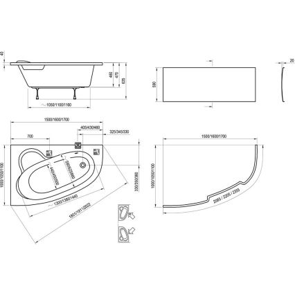 Ravak C461000000 - Cadă de colț ASYMMETRIC 160x105 cm acrilică/albă