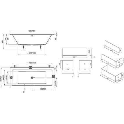 Ravak C691300000 - Cadă FORMY 170 x 75 cm, acrilic, albă