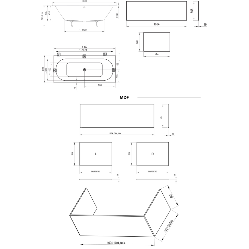 Ravak C921300000 - Cadă CITY SLIM 180x80 cm acrilică/albă