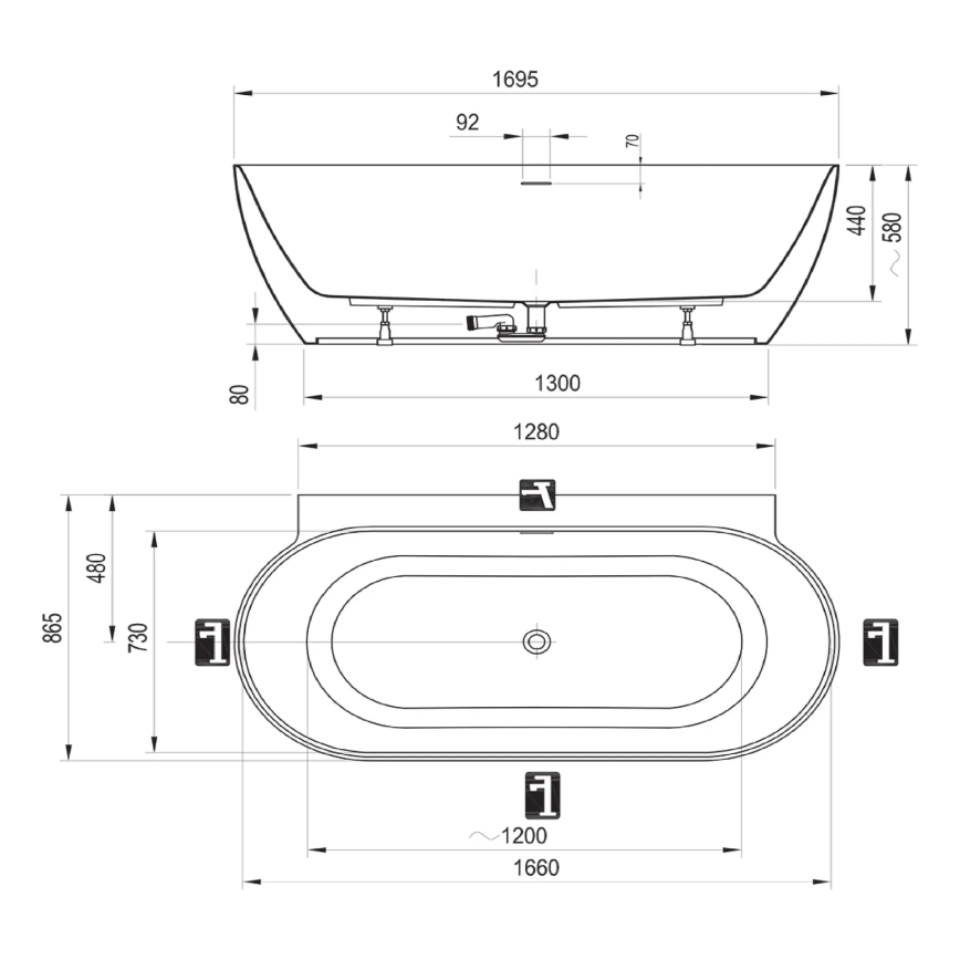 Ravak CC71A00000 - cadă FREEDOM 170 x 87 cm, acrilic, alb lucios