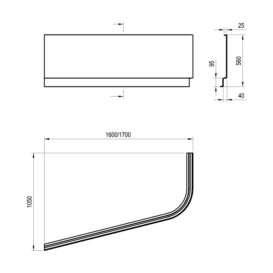 Ravak CHROME CZA4100A00 – panou pentru cadă, acrilic, alb, 170 x 105 cm