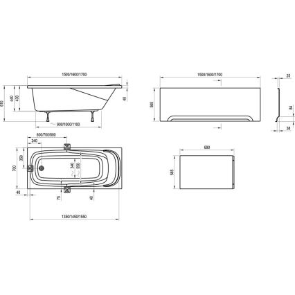 Ravak CP21000000 - Cadă VANDA 170x70 cm acrilic/albă