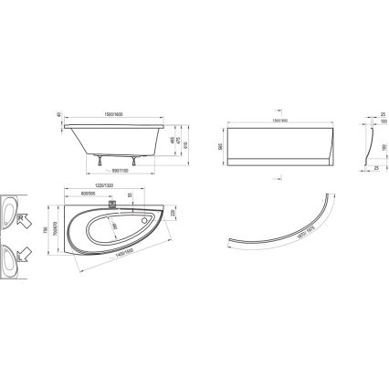 Ravak CQ01000000 - Cada de colț AVOCADO 160x75 cm acrilică/albă