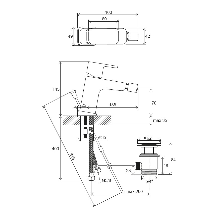 Ravak FREE X070133 - Baterie pentru bideu, crom lucios