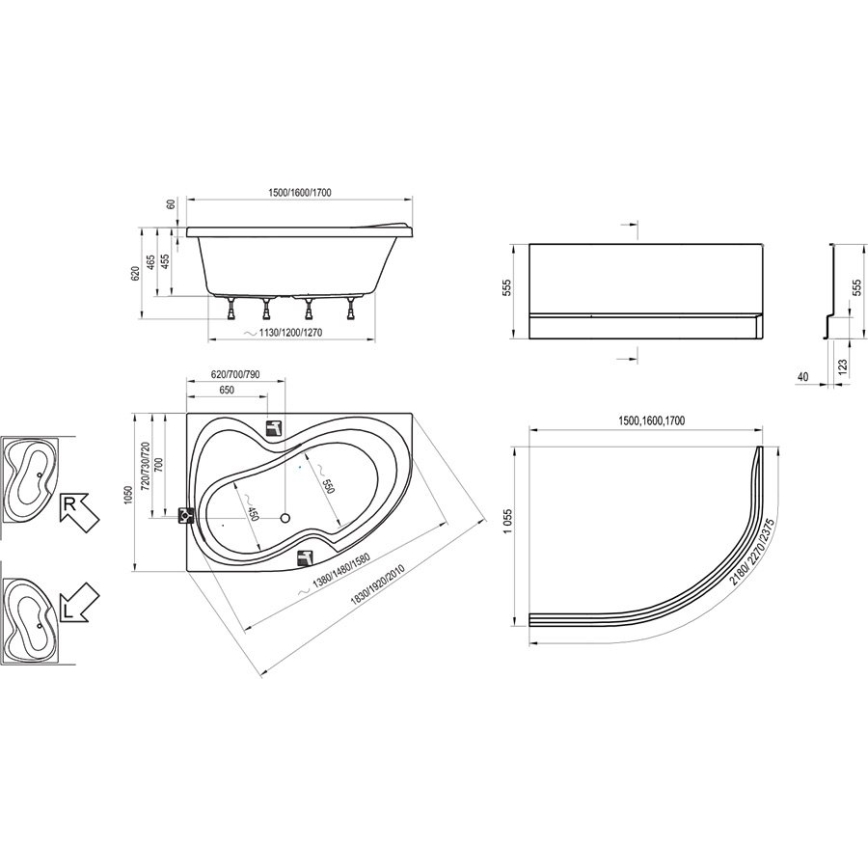 Ravak ROSA CM21000000 - Cadă de colț 160 x 105 cm, acrilică, albă