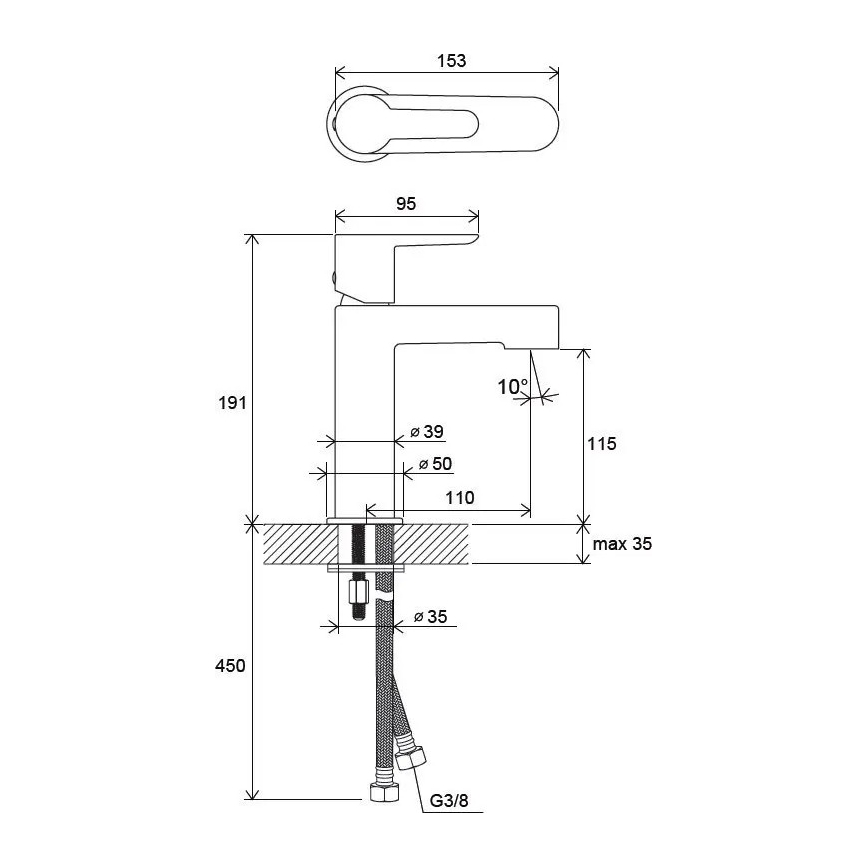 Ravak X070113 - Baterie pentru lavoar PURI, 19,1 cm, crom lucios