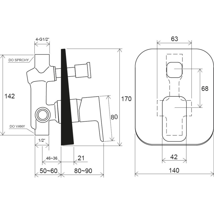 Ravak X070134 - Baterie pentru duș, montaj incastrat FREE, crom lucios