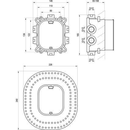 Ravak X070139 - Corp de bază R-BOX VARI pentru baterii încastrate, 13,9 x 14,6 cm