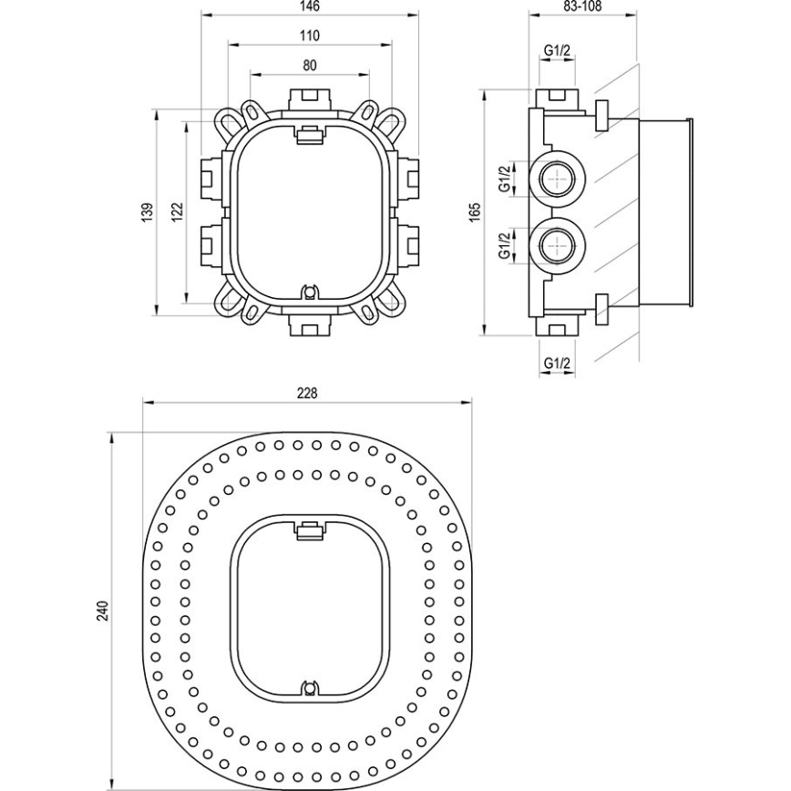 Ravak X070139 - Corp de bază R-BOX VARI pentru baterii încastrate, 13,9 x 14,6 cm