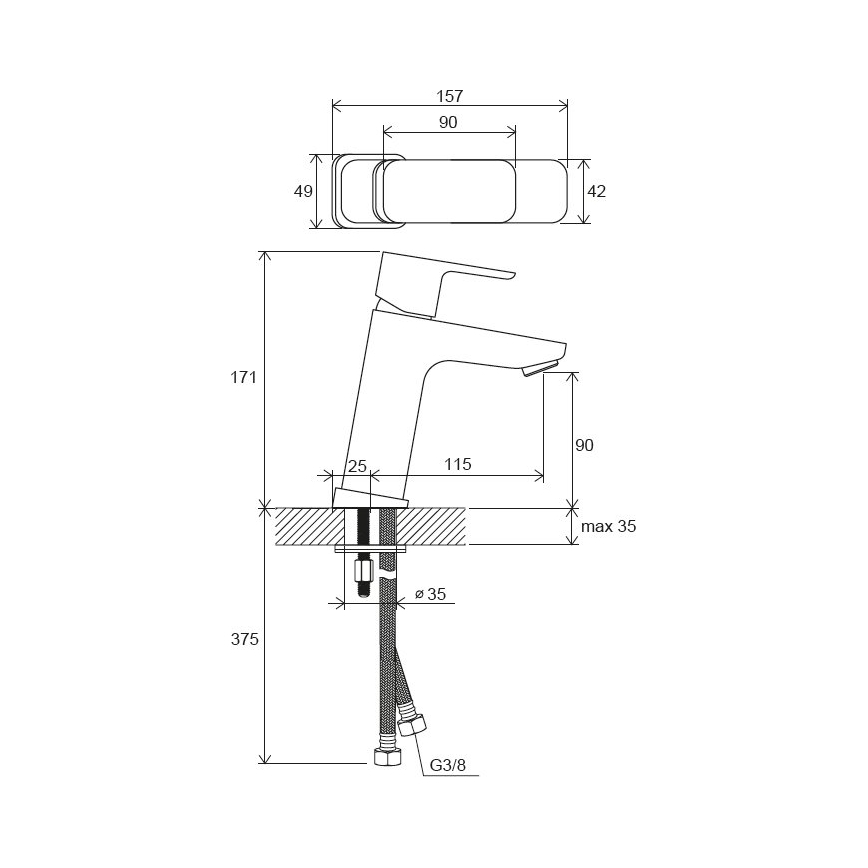 Ravak X070150 - Baterie pentru lavoar FREE, 17,2 cm, neagră