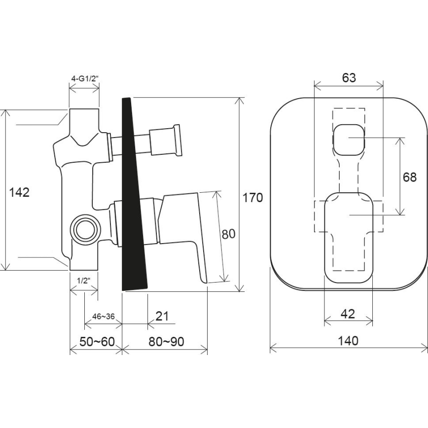 Ravak X070156 - Baterie de duș încastrată FREE, negru