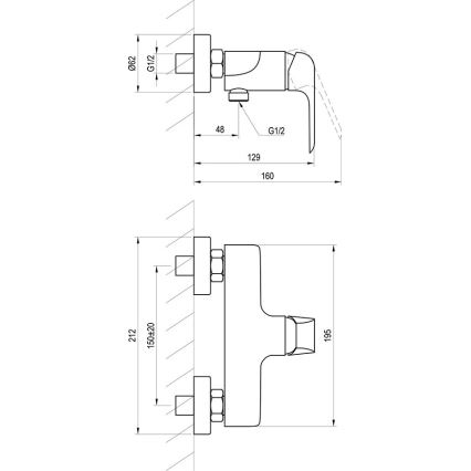 Ravak X070177 - Baterie de duș FLAT negru mat