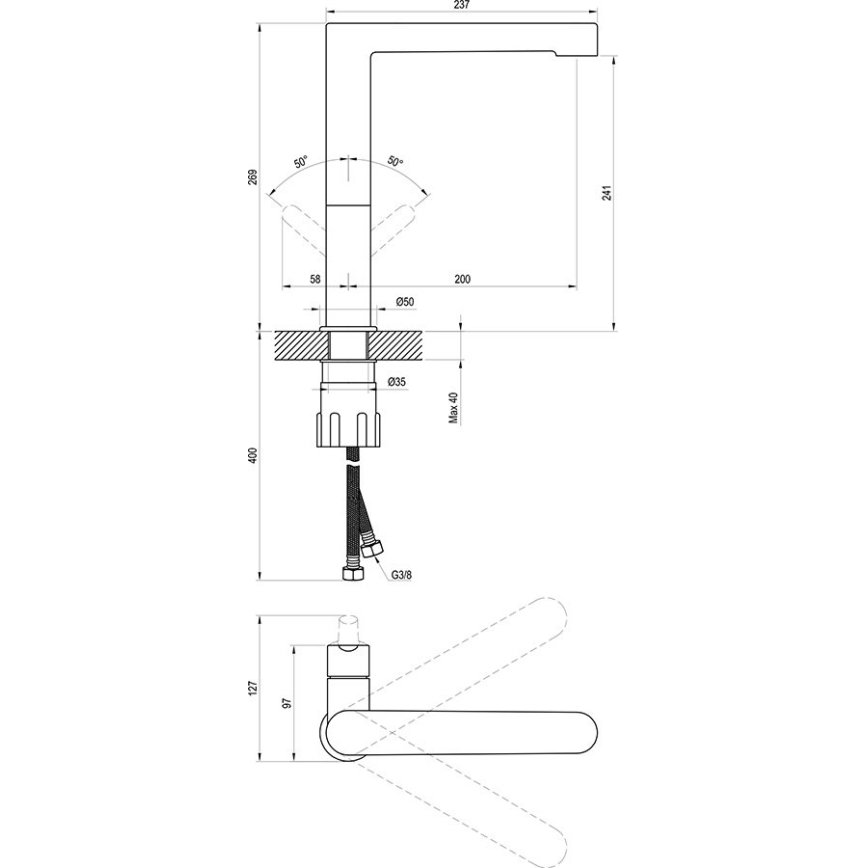 Ravak X070183 - Baterie pentru lavoar PURI 26,9 cm neagră