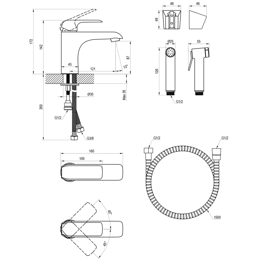 Ravak X070438 - Baterie pentru lavoar cu duș pentru bidet FLAT, crom lucios