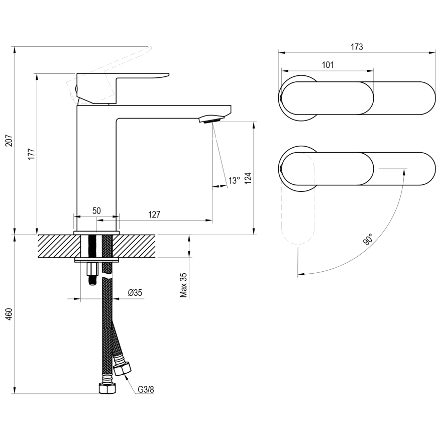 Ravak X070448 - Baterie pentru lavoar CHROME, 17,7 cm, crom lucios