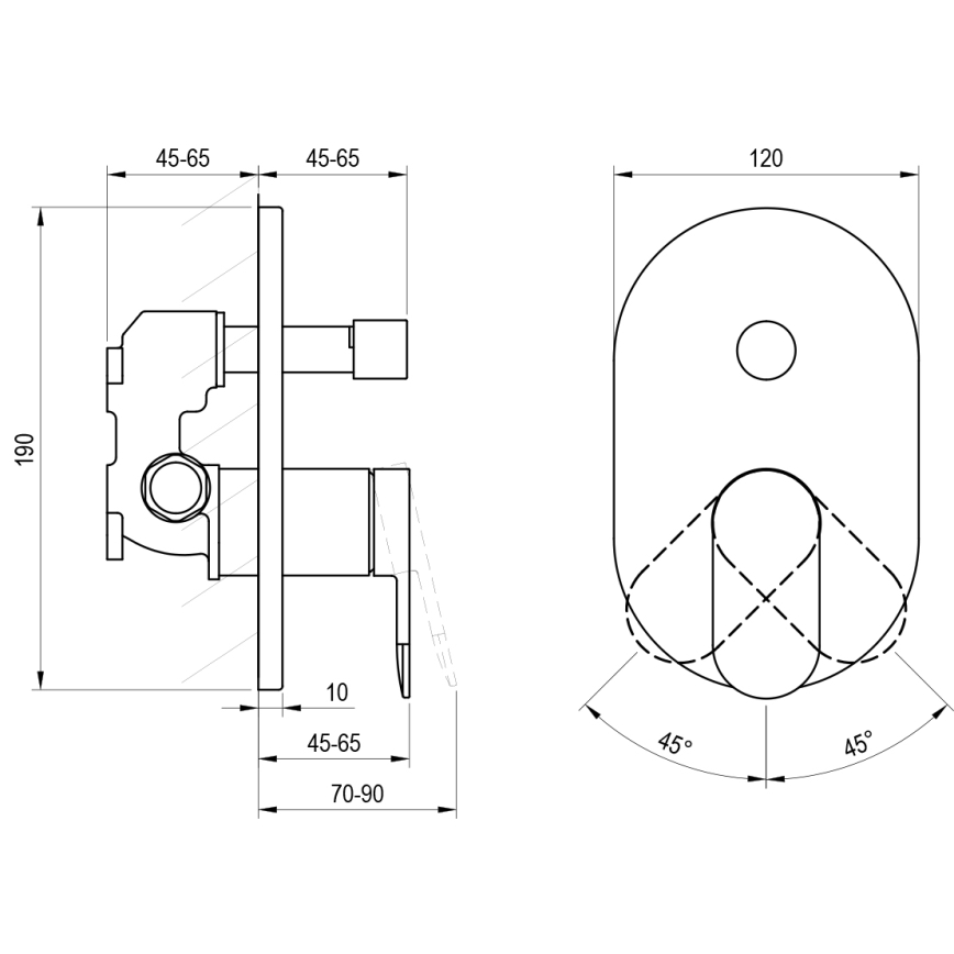 Ravak X070454 - Baterie de duș încastrată CHROME, crom lucios