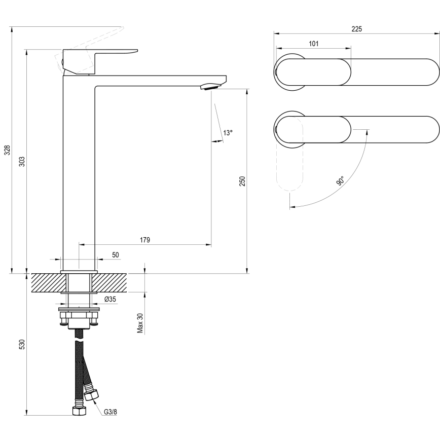 Ravak X070461 - Baterie de lavoar CHROME, 30 cm, neagră
