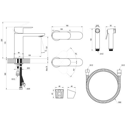 Ravak X070462 - Baterie lavoar cu duș pentru bideu CHROME neagră
