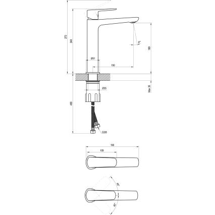 Ravak X070477 - Baterie pentru lavoar LIFE 24 cm neagră