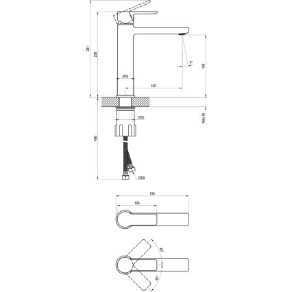 Ravak X070489 - Baterie pentru lavoar SOLAR, 23 cm, neagră
