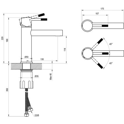 Ravak X070644 - Baterie pentru lavoar NOX 19 cm, din oțel inoxidabil periat