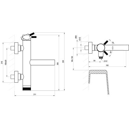 Ravak X070650 - Baterie de cadă NOX, negru mat