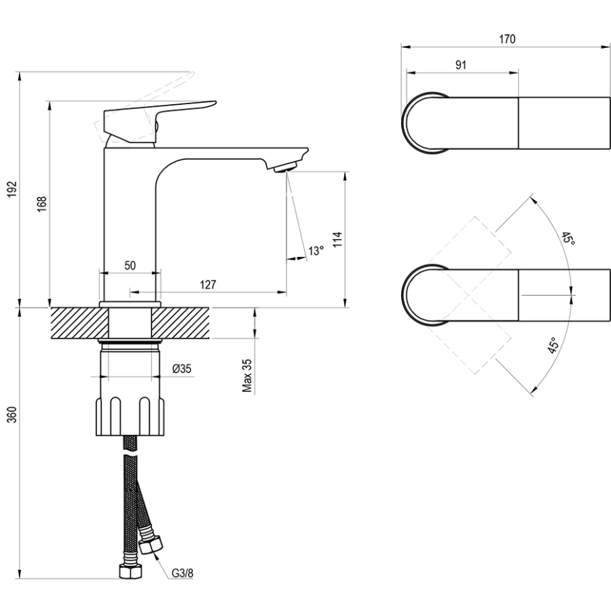 Ravak X070652 - Baterie pentru lavoar PLAN, 16,8 cm, grafit periat