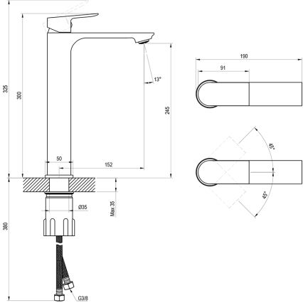 Ravak X070653 - Baterie pentru lavoar PLAN 30 cm, grafit periat