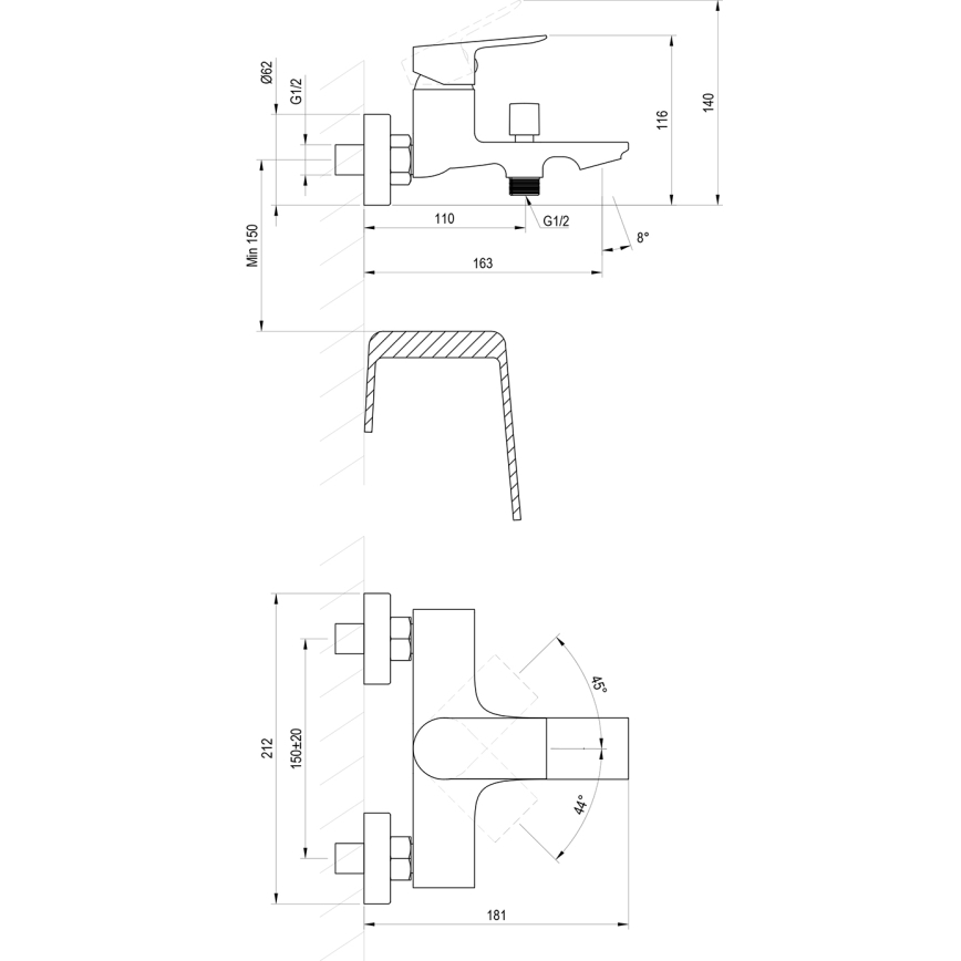 Ravak X070654 - Baterie de cadă PLAN, finisaj grafit periat
