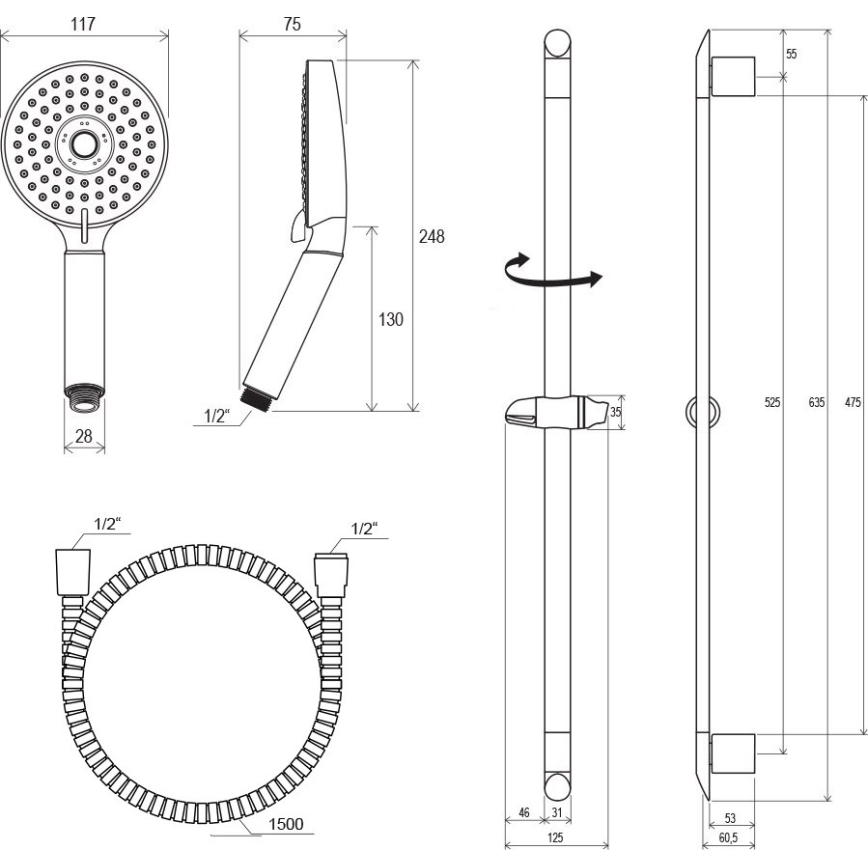 Ravak X07P177 - Set de duș, crom lucios