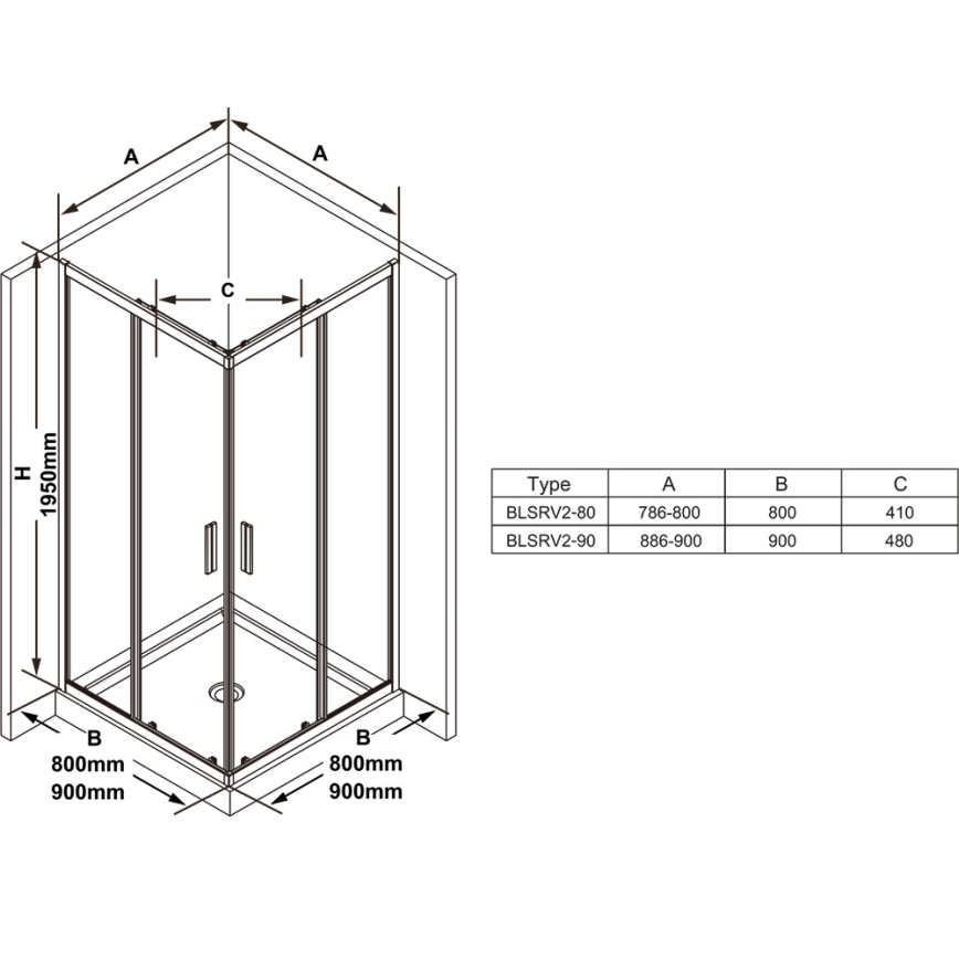 Ravak X1LM70C00Z1 - Cabină de duș de colț BLIX SLIM, 4 elemente, 90x90 cm, crom lucios