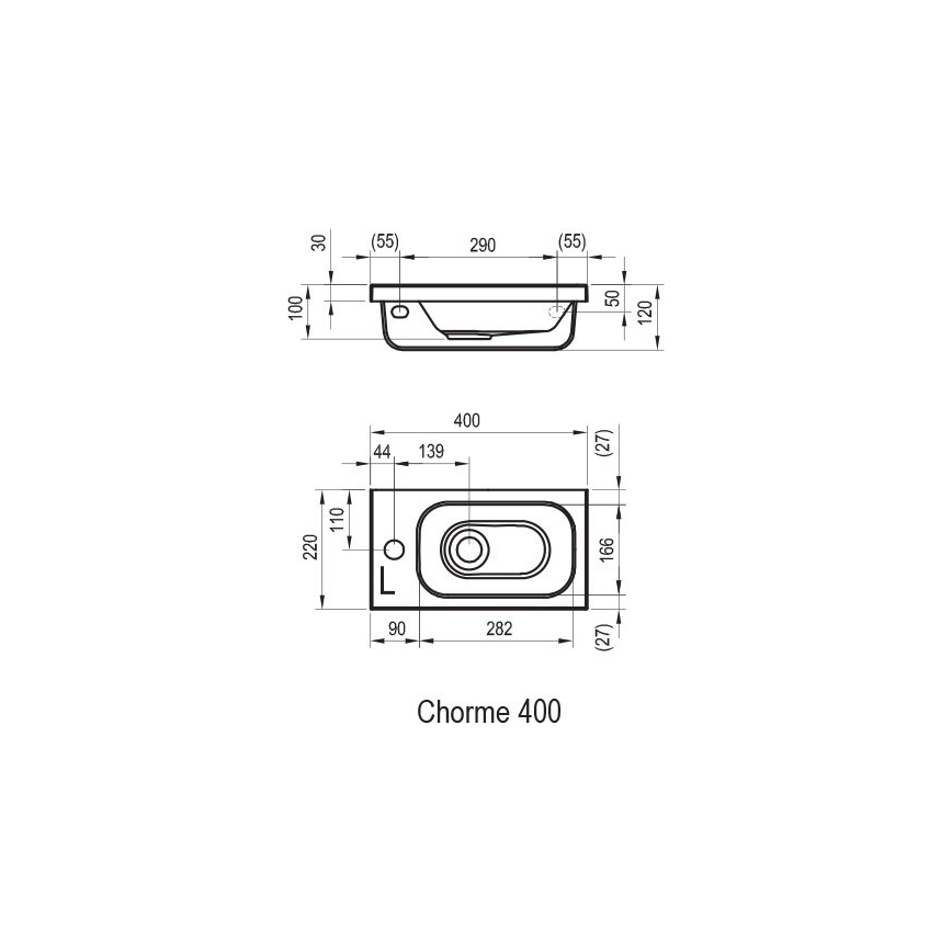 Ravak XJGP1100000 - Lavoar suspendat CHROME, 40x22 cm, marmură turnată, alb