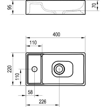 Ravak XJX01240000 - Lavoar pentru montare pe blat VEDA SLIM, 40 x 22 cm, ceramică/alb