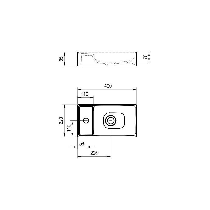 Ravak XJX01240000 - Lavoar pentru montare pe blat VEDA SLIM, 40 x 22 cm, ceramică/alb