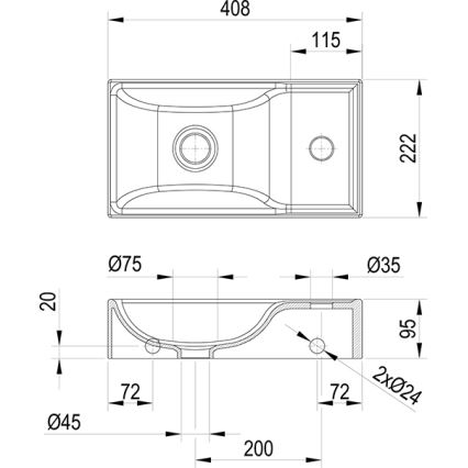 Ravak XJXP1240000 - Lavoar suspendat VEDA 40,8x22,2 cm ceramică/alb