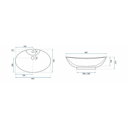 REA-00692 - Lavoar pentru blat ROSA 44x66 cm ceramică/alb lucios