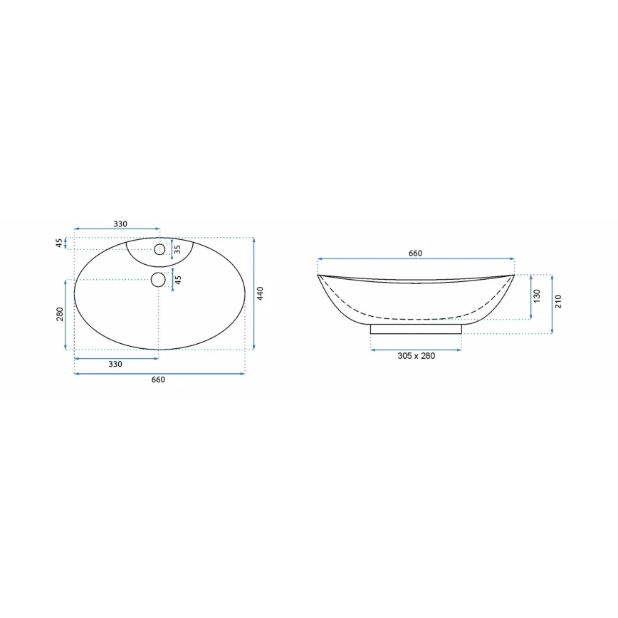 REA-00692 - Lavoar pentru blat ROSA 44x66 cm ceramică/alb lucios