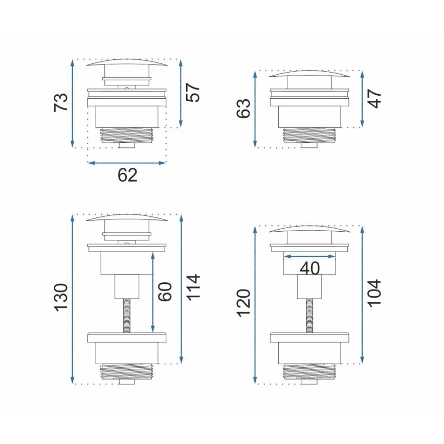 REA-A5632 - Scurgere pentru lavoar CLICK-CLACK Ø 6,4 cm cupru periat