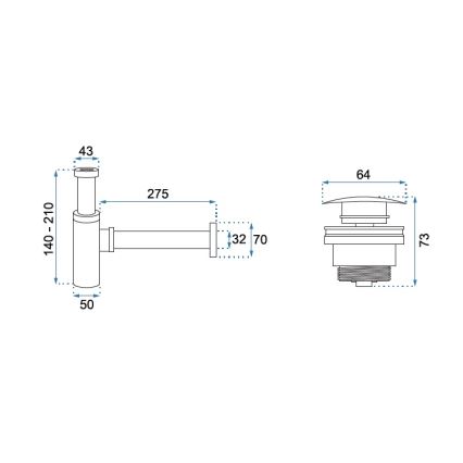 REA-A6952 - Sifon pentru lavoar cu închidere CLICK-CLACK, Ø 6,4 cm, alb